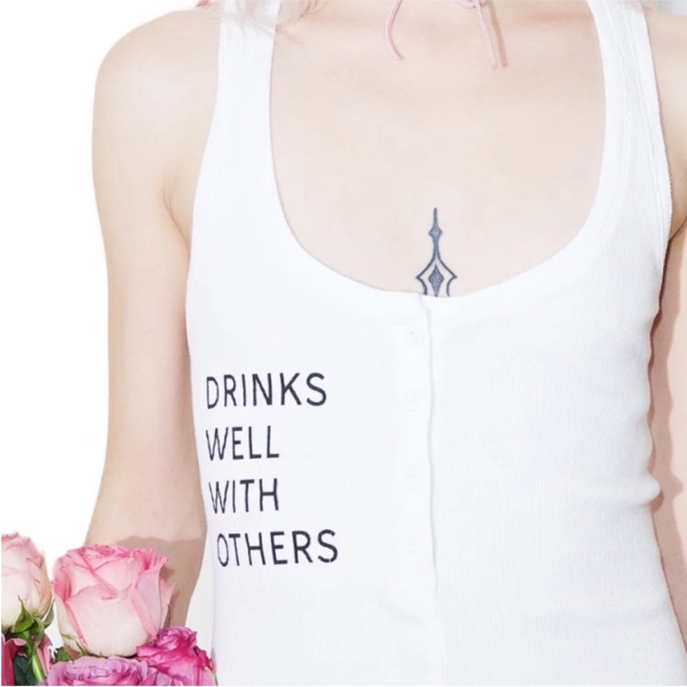 NWT Revolve Daydream Nation Drinks Well Bodysuit White/Black Lettering Medium - Picture 4 of 9